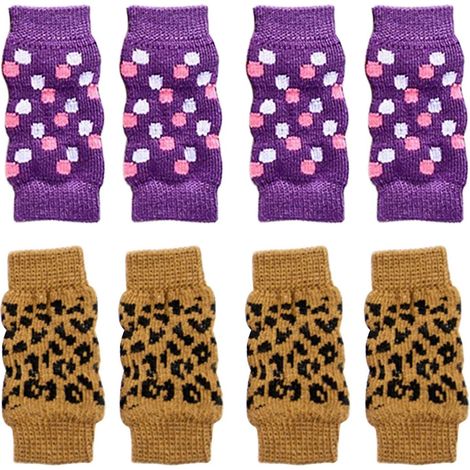 Lot de 4 paires de chaussettes antidérapantes pour chiens avec coussinets en caoutchouc, motif léopard, pour chiens et chats de petite et grande taille. (1/5)