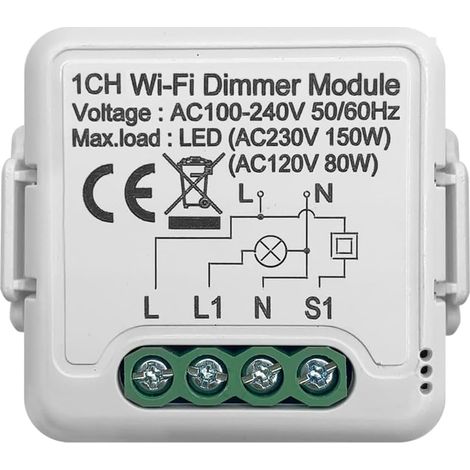 Module de Variateur Intelligent Tuya Wifi 10A, Prise en Charge Du Contrôle à 2 Voies, 1 Gang, Compatible avec L'Application Home Smart Life, Installation Facile (1/5)