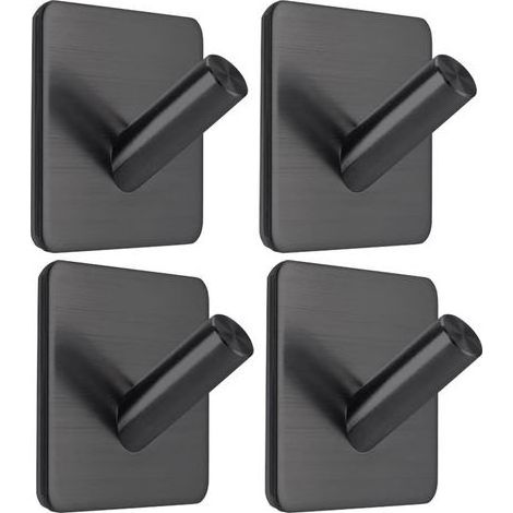 Selbstklebende Handtuchhaken, wasserfeste Edelstahlstange für Duschhaken, Handtuchhalter zum Aufhängen, mattschwarz, Badezimmer, Küche, 4er-Pack (1/5)
