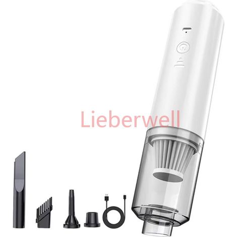Ensemble de collecteur de poussière de voiture à aspiration puissante, aspirateur électrique sans fil, mini souffleur, aspirateur de voiture à faible bruit,White-3.7V