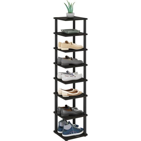 Étagère À Chaussures, 8 Niveaux, Rangement pour Chaussures, Idéale pour Placard, Entrée, Bureau, Garage, Couleur Expresso/Noir (1/5)