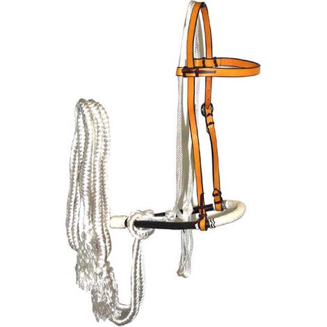 Set bosal e mecate con testiera in cuoio e finiture in rawhide intrecciato