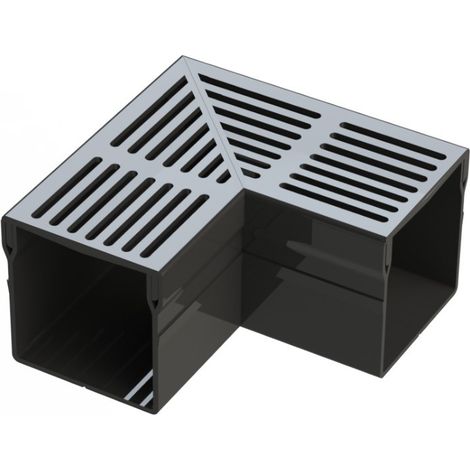 Caniveau BIG Grille aluminium NOIR - AquaDrain - 100/100 - LINE ECO - Élément d'angle