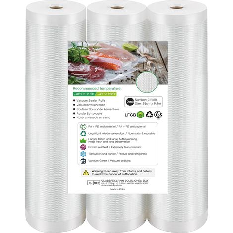Sac Sous Vide Alimentaire de 3 Rouleaux 28 x 610cm Par Rouleau Sacs Sous Vide Pack, sans BPA, pour Conservation des Aliments, la Cuisson et Cuiseur Sous Vide (1/5)