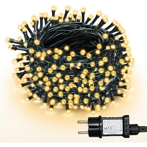 Guirlande Lumineuse 50M 500 LED Blanc Chaud avec Câble Vert - Réglable en luminosité pour Sapin de Noël, avec Minuterie et Prise - Décoration Intérieure Extérieure pour Noël, Chambre, Jardin