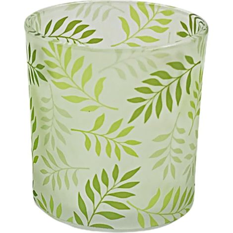 Porte-Bougie d'halloween en Verre Vert Imprimé Feuilles, Bougeoir Décoratif pour Centre de Table, pour Chambre ou Salon, Design Élégant et Raffiné (1/5)