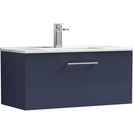 Balterley Level Contemporary Bathroom 1 Soft Close Drawer & Minimalist Wall Hung Vanity Unit Basin, Midnight Blue, 800mm