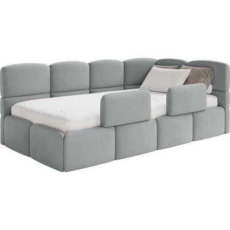 Selsey Cloudy – Kinderbett 120x200, Kopfteil rechts, Matratze & Bettkasten, Samt Grau