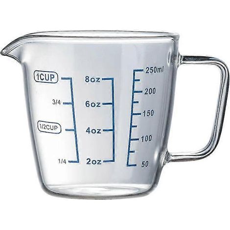 Verre doseur en verre borosilicate résistant à la chaleur, 250 ml ou 500 ml, graduation double face pour le lait, compatible micro-ondes et lave-vaisselle, bec verseur anti-gouttes (1/4)