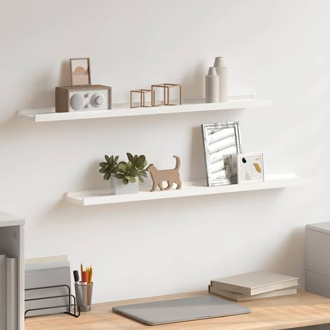 vidaXL Étagères à rebord pour cadre photo 2 pcs Blanc 80x9x3 cm MDF (1/5)