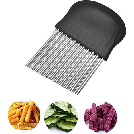 coupeur de pommes de terre ondulé, couteau tranchant de pommes de terre en acier inoxydable pour carottes, fruits, patates douces, légumes, beurre couteau à découper à plis manuels (noir) (1/5)