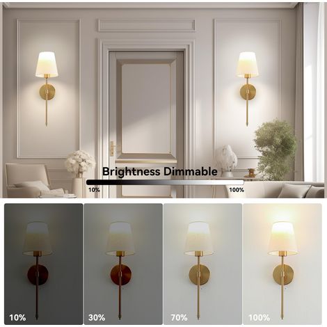 Wall Lamp with Remote Control Hemp Shade Brushed Nickel 2 Pack with Charging Bulb (1/5)