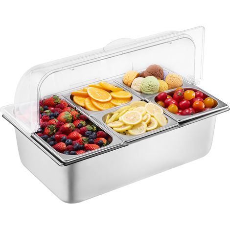 VEVOR Saladette Refrigeree a Poser avec 5 Plateaux de Service en Acier Inoxydable, Vitrine Refrigeree Comptoir avec Couvercles Transparents et 3 Bacs a Glacons, pour Restaurant Hotel Cuisine Fete