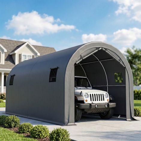 Gris 3x6 m - Garage extérieur pour voiture étanche doté de tissu PE résistant Cadre métallique galvanisé UPF 30+ foncé