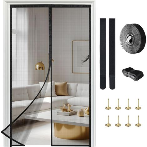 Moustiquaire Magnétique Porte 85x220cm en Fibre de Verre - Maille Ultrarésistante pour Fenetre, Balcon, Cave et Terrasse - Montage Facile à Coller, sans Percer (1/5)