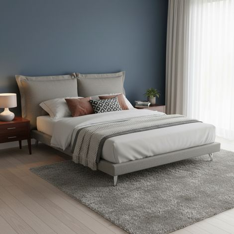 Talamo Italia - Letto matrimoniale Anatoly, Letto fisso in tessuto con piedini, 100% Made in Italy, adatto per materasso 160x190 cm, Grigio (1/4)