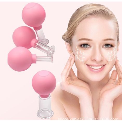 Kit de 4 ventouses faciales – Ventouses en silicone – Ventouses faciales – Kit de ventouses – Thérapie par ventouses faciales – Silicone – Rose (1/5)