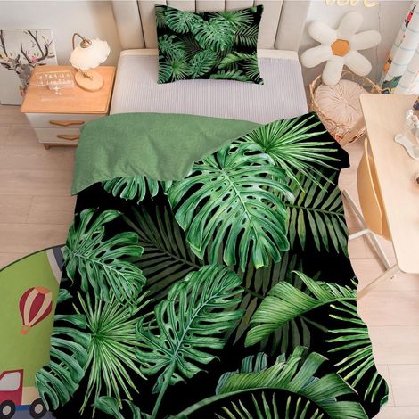 Parure de lit enfant 100x135 cm motif feuille de palmier, microfibre, fermeture éclair