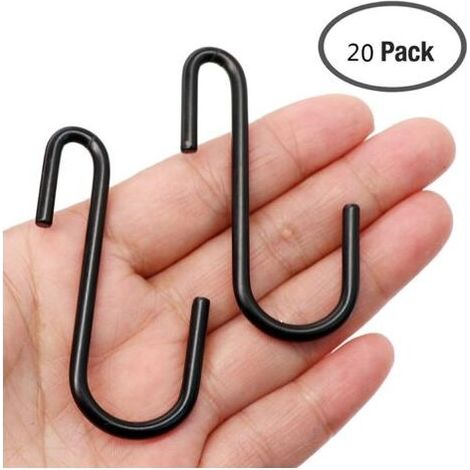 Set mit 20 robusten, schwarzen S-förmigen Haken für Küche, Bad, Schlafzimmer und Büro – zum Aufhängen von Blumentöpfen, Handtüchern, Kleidung, Taschen und Pflanzen (1/5)