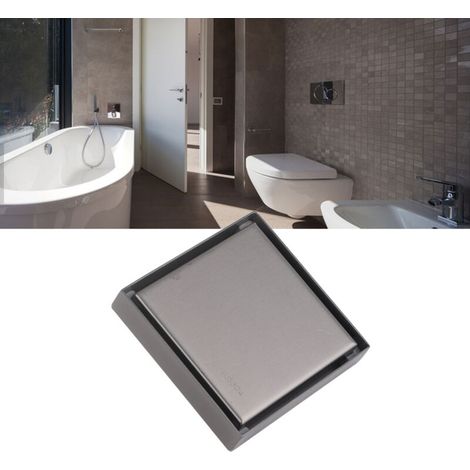 Drain de douche Invisible carré de 4 pouces, en acier inoxydable, Anti-odeur, pour sol de salle de bains, carrelage gris de 1.3mm (1/5)