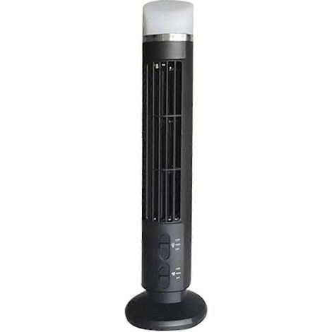 Ventilatore a torre nero dal design aerodinamico con luci a LED e porta USB. (1/5)