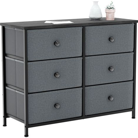 Chorley 6 Drawer Fabric Chest of Drawers Metal Frame Bedroom Living Room Storage, Grey-&-Black