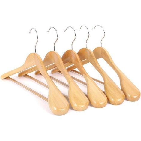 Lot de 10 Cintres de Luxe en Bois Massif Naturel 44.5cm, de Épaules Larges, pour Manteau Costume Veste, avec Barre Ronde Antidérapante (1/4)