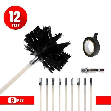 Kit de Ramonage Poêle a Pellets, Hérisson Ramonage Diamètre 100mm, 9 Tiges de Ramonage Flexible de 410 mm, Utilisable avec Perceuse Visseuse pour Cheminée, Tuyaux, Sèche-Linge (1/5)