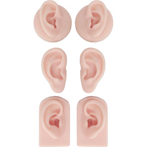 3 Paires Oreilles en Silicone Souples et Flexibles pour Pratique de Perçage et Présentation de Bijoux, Couleur Peau Claire (1/5)
