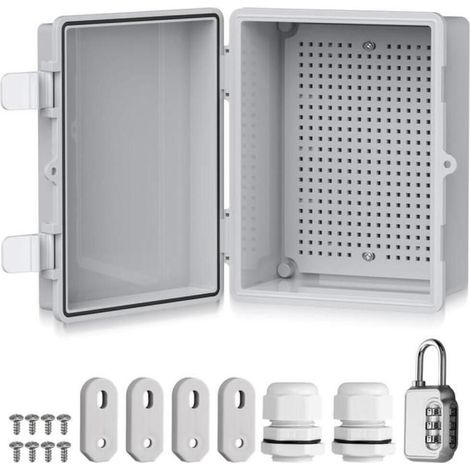 Boîte de distribution étanche IP67 - Boîte électrique avec accessoires de montage - 22 x 17 x 11 cm - Armoire électrique grise (1/5)