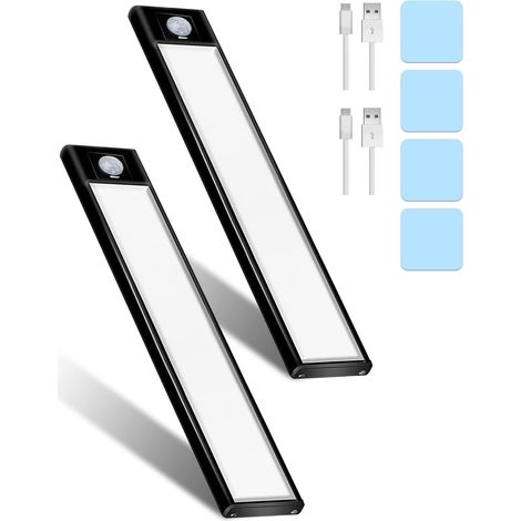 Deux Lampe de Placard LED Rechargeable Detecteur, 31 LED 20cm Avec Induction Lampe 3 Modes Rechargeable USB Sans fil Veilleuse LED Pour Escaliers, Armoires, Cuisines, Couloirs(Blanc) (1/5)