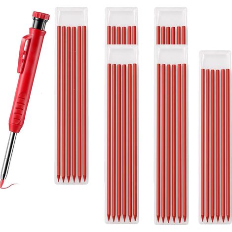 Lot de 36 Recharges de Crayon et 1 Crayon de Charpentier, 2,8mm Solides et étanches, Marqueur à trou Profond Avec Taille-Crayon, Pour Architecte, Menuiserie (1/5)