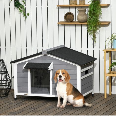 CHICFURN Cabana para perro de madera de abeto 109 x 79 x 72 cm gris, techo abatible, para exterior (1/5)