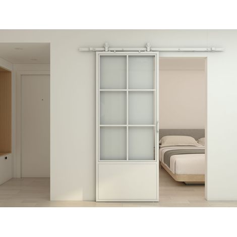 Schulte – Porte coulissante intérieure en verre 90 x 215 cm – Décor industriel Loft blanc – Système coulissant silencieux – Verre de sécurité 6 mm