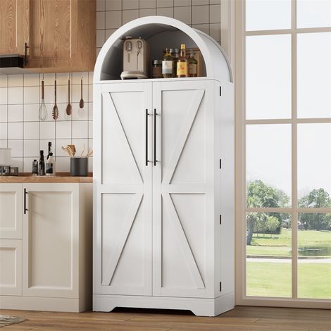 Armoire Vitrine Design Arche - 165x70x40cm - Vaisselier Bibliothèque Style Campagne avec Étagères de Porte et Portes en X - Blanc (1/5)