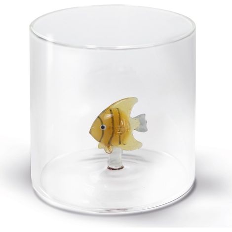 WD LifeStyle Bicchiere Vetro Borosilicato Cc 250 ml Decoro Pesce Oro (1/2)