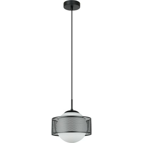 Suspension grande boule blanche noire E27 Lomica Italux (1/2)