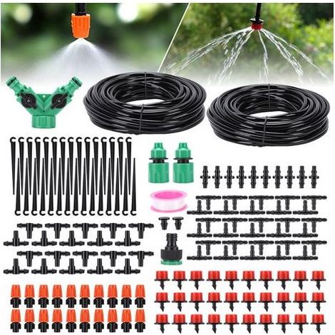 Gartenbewässerungssystem, 149-teiliges automatisches Bewässerungsset, 15 m + 15 m automatische Bewässerungsschläuche für Krüge, Gartenbewässerung, geeignet für Gärten, Rasenflächen und Kühlung (1/5)