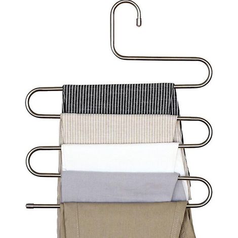 Set mit 3 rutschfesten, schwarzen S-förmigen Kleiderbügeln aus Edelstahl für Hosen, Schals und Jacken – Herren-, Damen- und Kinderbekleidung – 5 Ebenen (1/4)