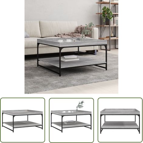 The Living Store Table basse sonoma gris 80x80x45 cm bois d'ingénierie et fer - Table Basse - Meuble Salon - Table D'appoint - Bout De Canapé - Table Design (1/5)