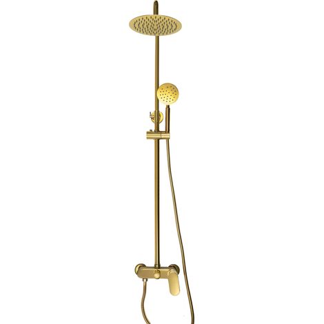 【Chauffage et ventilation】Ensemble de douche avec colonne dorée, pommeau de douche et douchette à main, colonne de douche murale, hauteur réglable, mitigeur de douche orientable (1/5)
