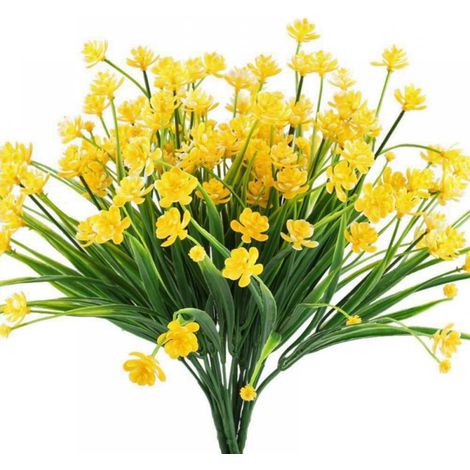 4 Pièces Fleurs Artificielles Narcisses Réalistes Plantes Vertes Arbustes Buissons Jaunes Fleurs Suspendues en Vases pour Décoration Cimetière (1/2)