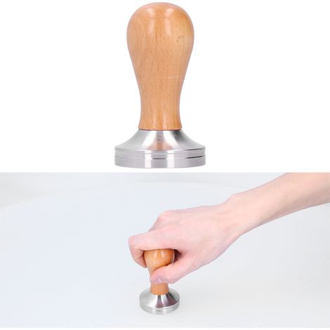 Tasseur à café de 51 mm en acier inoxydable avec manche en bois (1/5)