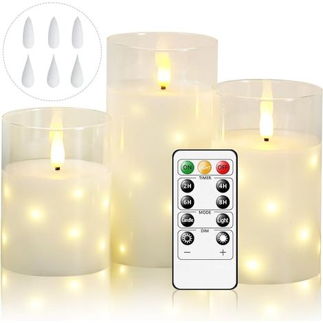 LED Glass Candles with Starry String Lights Remote Control and Timer Wedding Home Decoration (1/5)