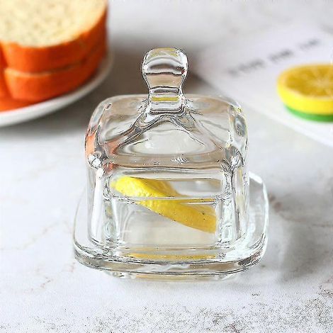 Paquet de 2 plats de beurre en verre, petit gardien de beurre rond avec couvercle et poignée en dôme, récipient de service de beurre clair avec couvercle, mini beurre rond en cristal C (1/5)