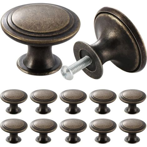 Lot de 12 boutons de placard et tiroir vintage chic de style antique - Ronds, 30 mm (bronze) (1/4)