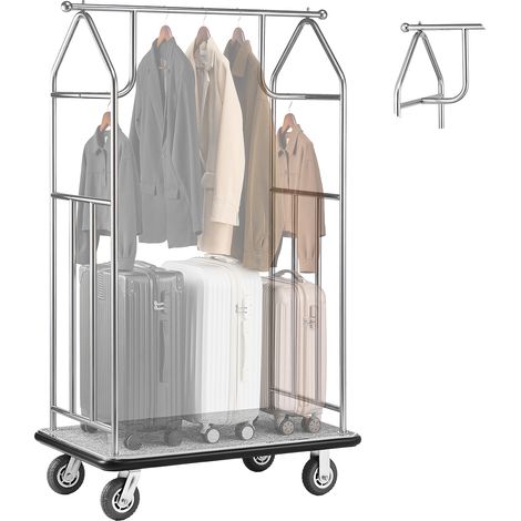 VEVOR Carro de Equipaje para Hotel, Acabado en Acero Inoxidable Cepillado, Carga de 362 kg, Carrito de Botones con Plataforma Alfombrada Gris y Ruedas de Goma, para Hoteles, Condominios, Plateado (1/5)