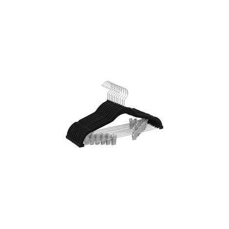 Noir Cintres pour Pantalons, Lot de 10, en Velours, Longueur 42,5 cm, avec Pinces Réglables, Antiglisse, Gain de Place, pour Pantalons, Manteaux, Robes (1/5)