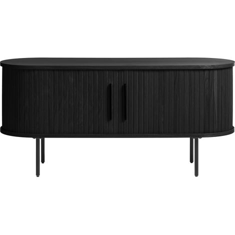 Meuble TV 2 portes 120x40x56 cm plaqué chêne noir - SKYRA (1/3)