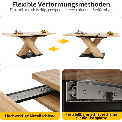 Table extensible (119-158,5×80cm), table de cuisine et salon, rallonge intégrée pour passage de 119 à 158,5cm, finition bois, design moderne avec pieds croisés (1/5)